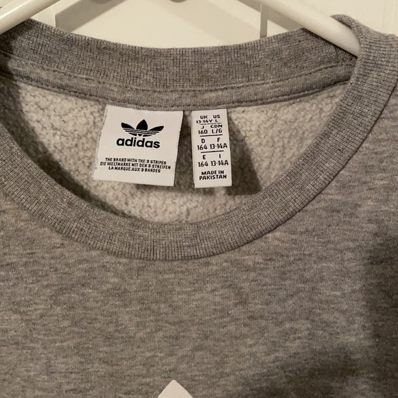 Adidas Girls L 13y 14y Grey trefoil logo sweatshirt heathered Large - Picture 3 of 4